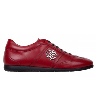 ROBERTO CAVALLI skórzane buty sneakersy RED